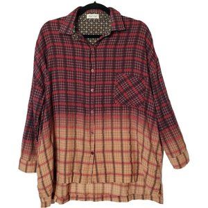 Oversized  Roll Tab Sleeve Plaid Hombre Button Up